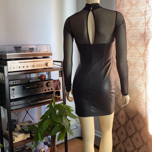 Combo sheer/leather mini dress - Picture 4 of 7
